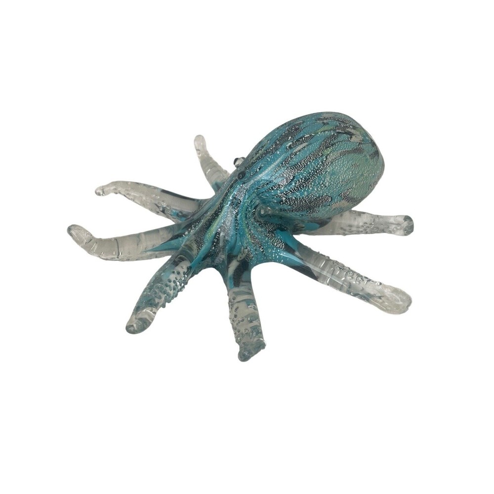 Art Glass Tropical Octopus Hand Blown Blue Black RARE Decor Paper Weight - Picture 4 of 12